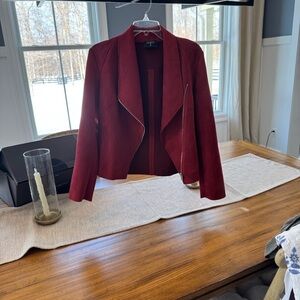 T Tahari Deep Red Women's Moto Faux Suade jacket